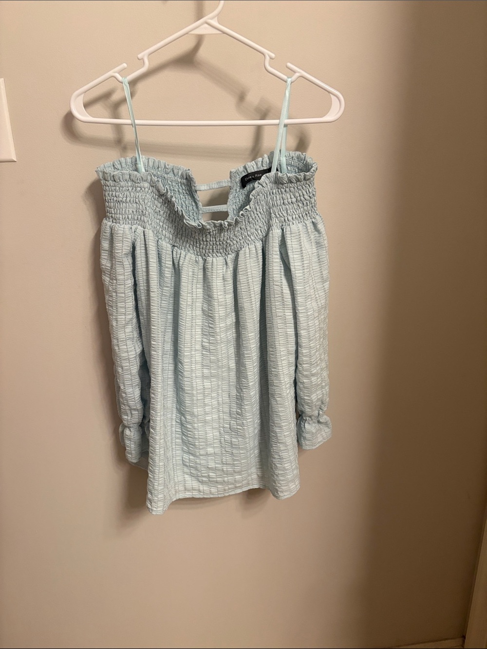 Doe & Rae Light Blue Smocked Off-Shoulder Tunic